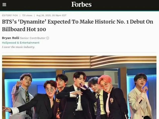 Dự kiến, ca khúc mới "Dynamite" của BTS và "Forbes" tại Hoa Kỳ sẽ đứng đầu bảng 