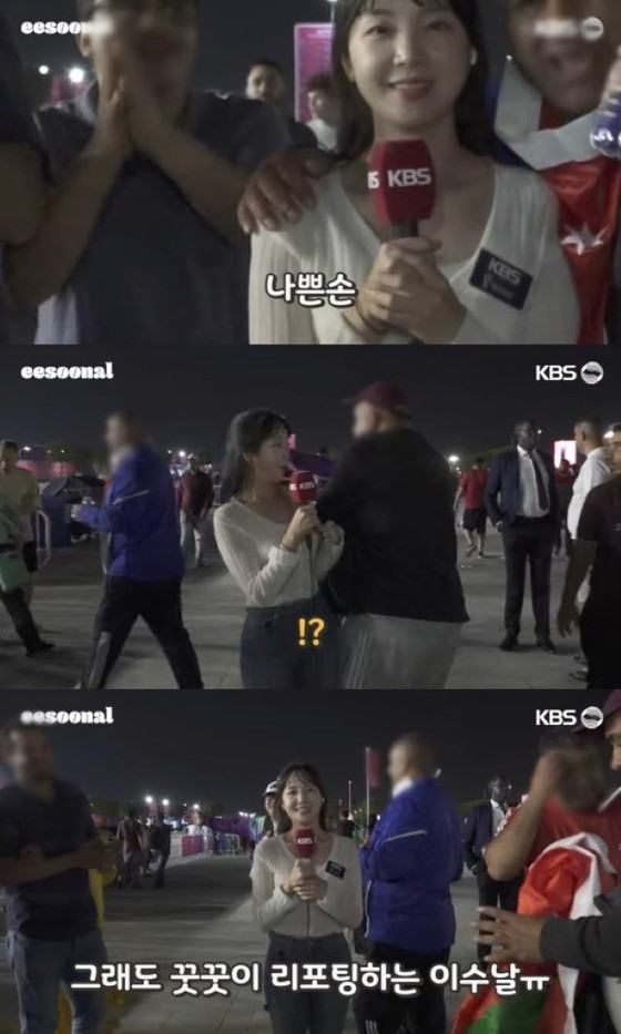 Một phóng viên của đài KBS bị một tay đập vào vai, rơi vào tình cảnh dở khóc dở cười vì sự cố phát sóng tại giải World Cup Qatar