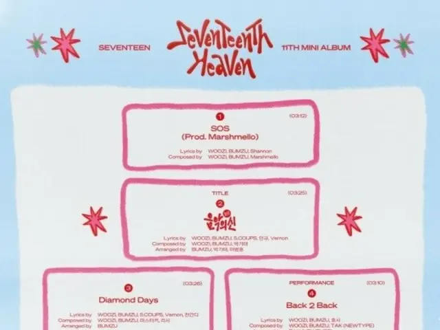 「SEVENTEEN」、11thミニアルバム「SEVENTEENTH HEAVEN」トラックリスト公開…タイトル曲「音楽の神」を含む全8曲