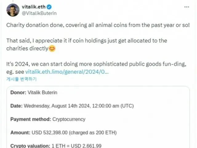 Vitalik Buterin quyên góp tất cả các đồng meme có chủ đề động vật mà anh nhận được trong năm qua cho tổ chức từ thiện