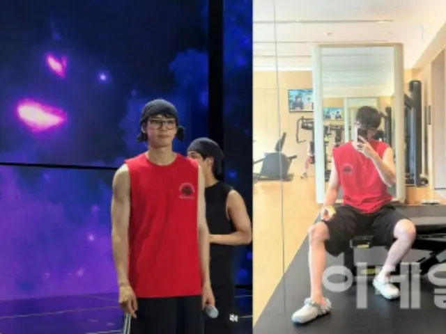Bộ trang phục không tay của Cha Eun Woo nhóm ASTRO làm nổi bật cơ thể vạm vỡ của anh ấy
