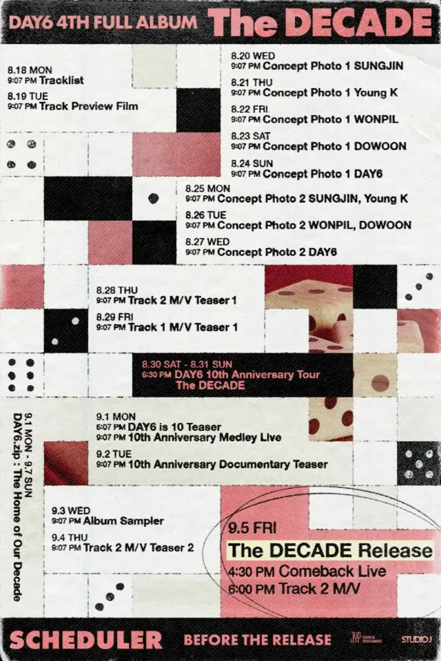 “デビュー10周年”「DAY6」、4thフルアルバムのティザー日程＆記念プロジェクトのスケジューラーを公開